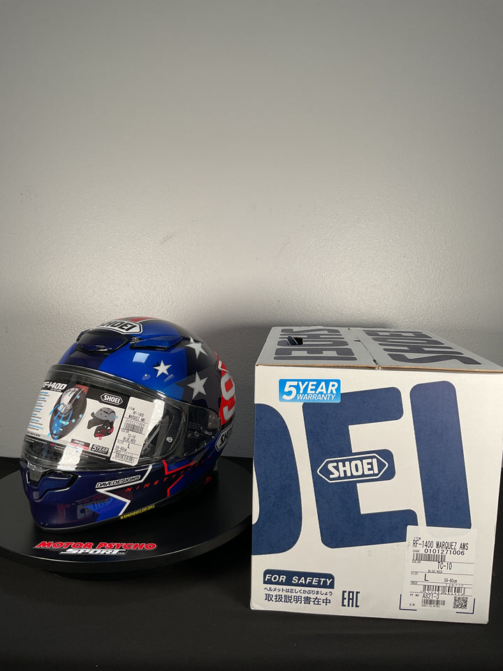 Shoei RF-1400 Marquez American Spirit Helmet - TC-10 Red/White/Blue - Size Large - Used Like New