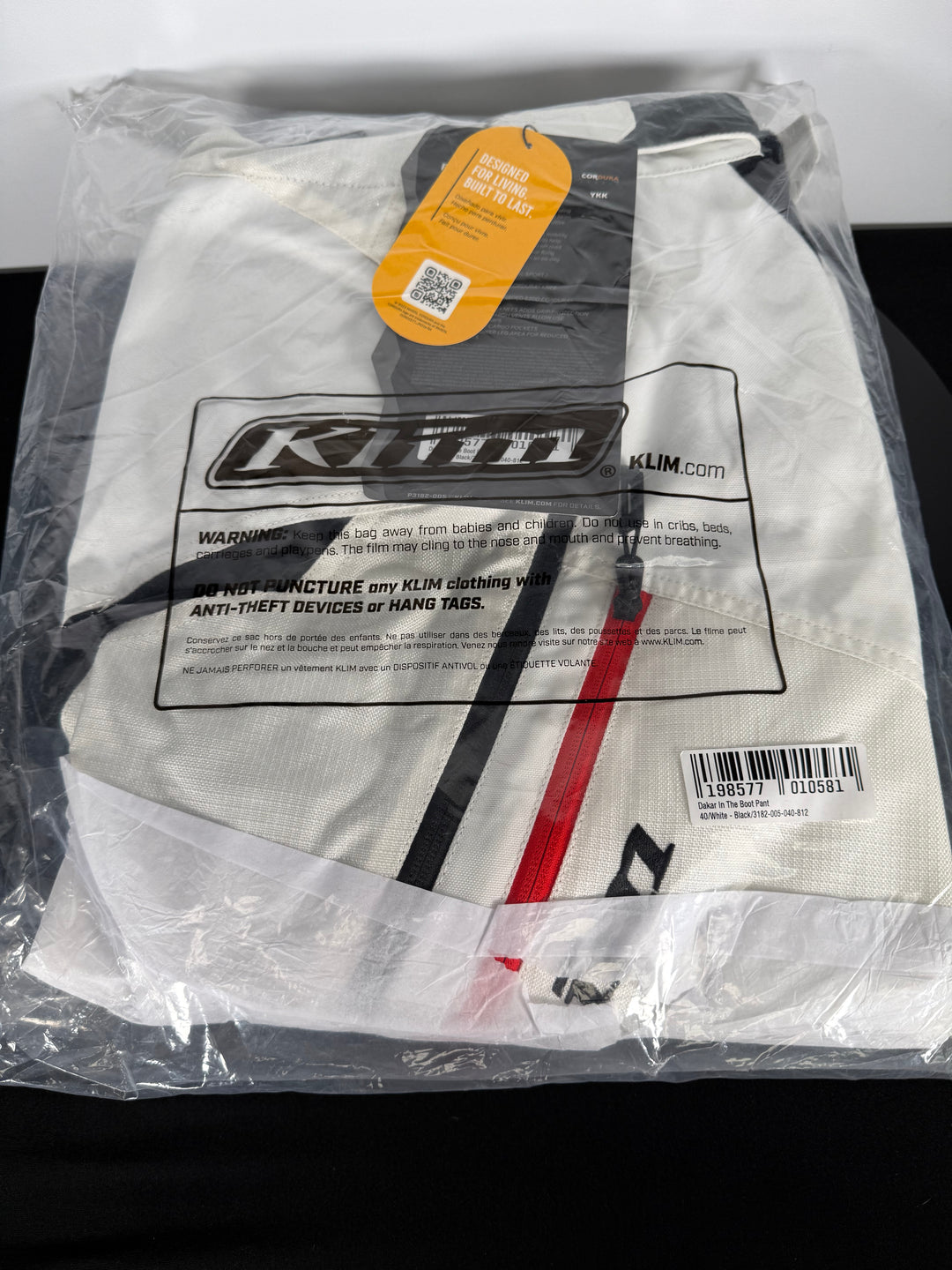 KLIM DAKAR IN-THE-BOOT PANT - WHITE - BLACK - Size 40 - OPEN BOX - FINAL SALE / NO RETURNS
