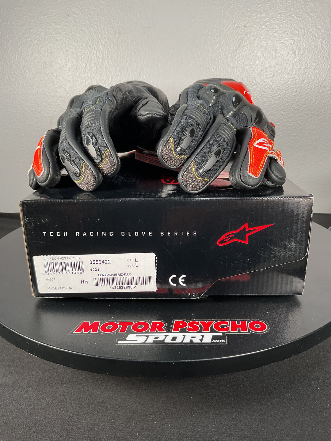 Alpinestars GP Tech V2 S Gloves - Black/white/Bright Red Fluo - Size Large - Used Like New