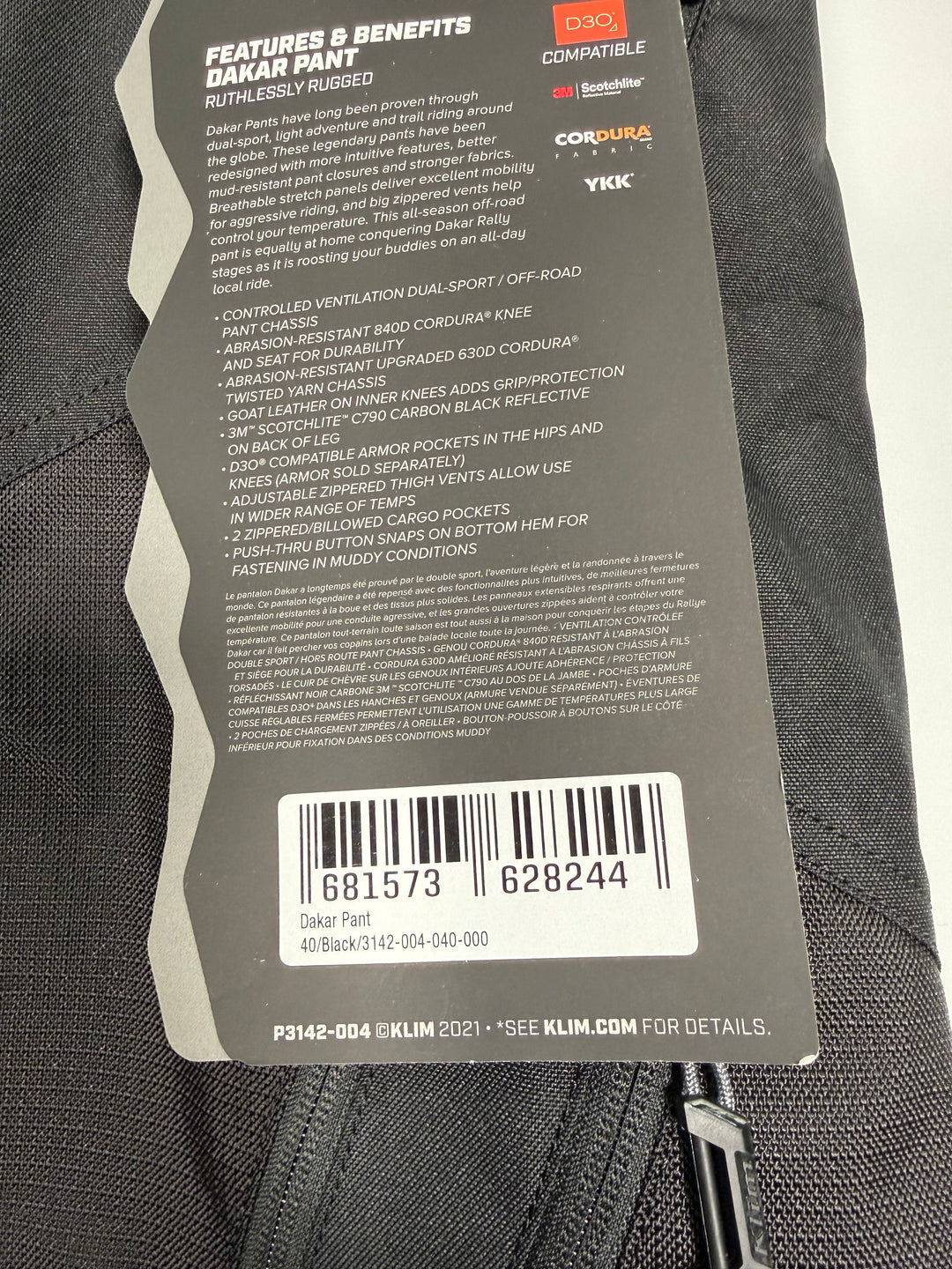 KLIM DAKAR PANT - BLACK - Size 40 reg - OPEN BOX
