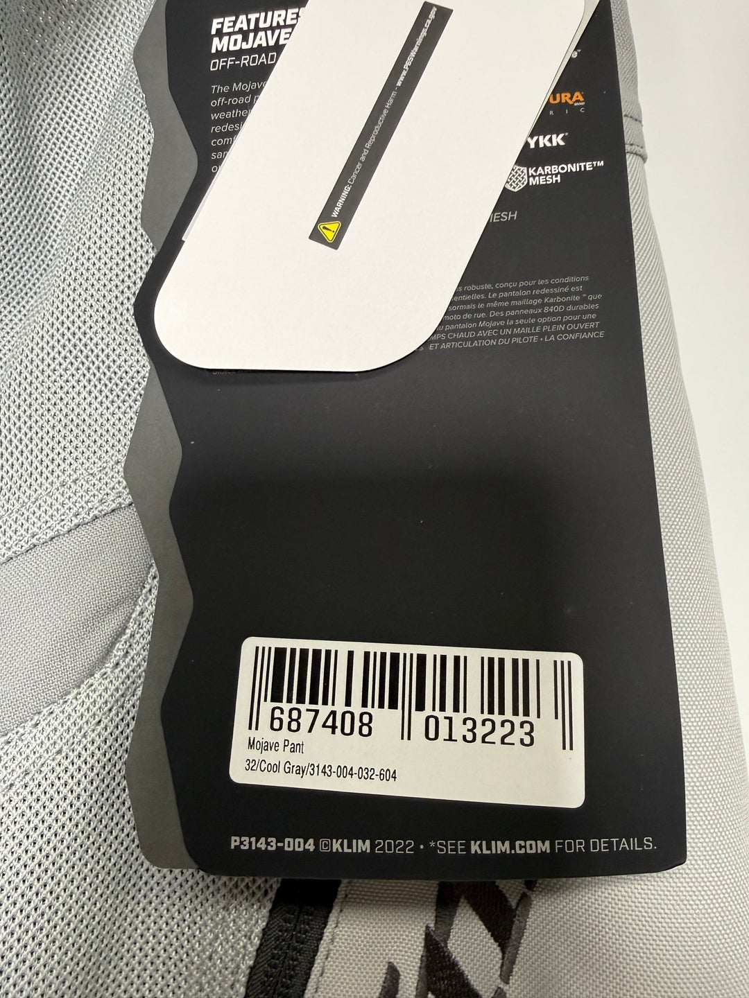 KLIM MOJAVE PANT - COOL GRAY - Size 32 - OPEN BOX - FINAL SALE/ NO RETURNS