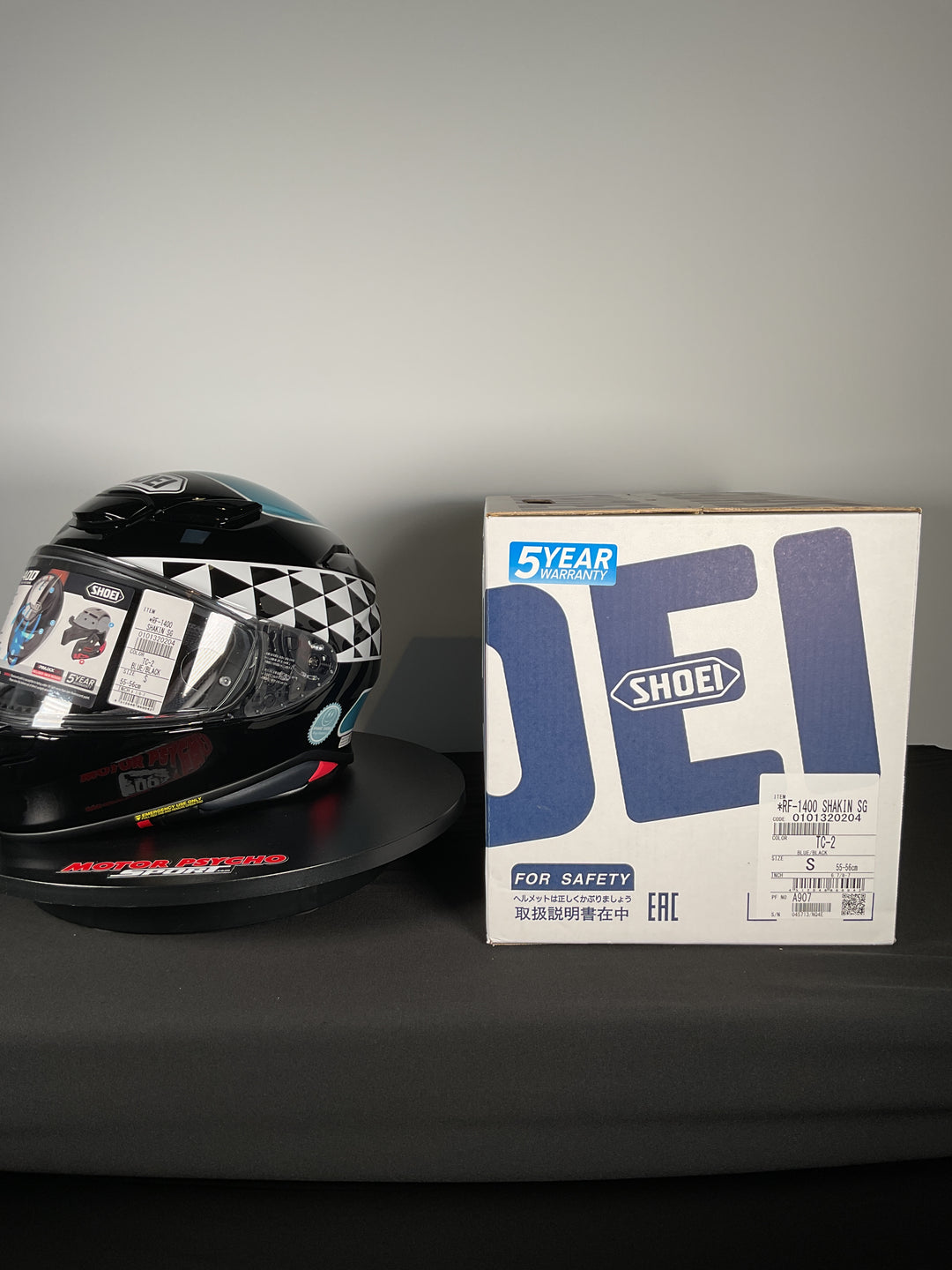 Shoei RF-1400 Shakin' Speed Helmet - TC-2 Black/White/Light Blue - Size S - Used Open Box