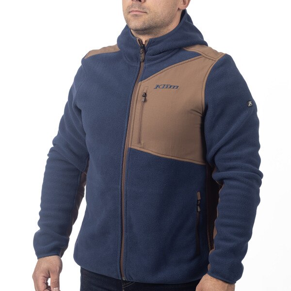 KLIM TETON CREST FLEECE HOODED JACKET - INSIGNIA BLUE - COCOA BROWN