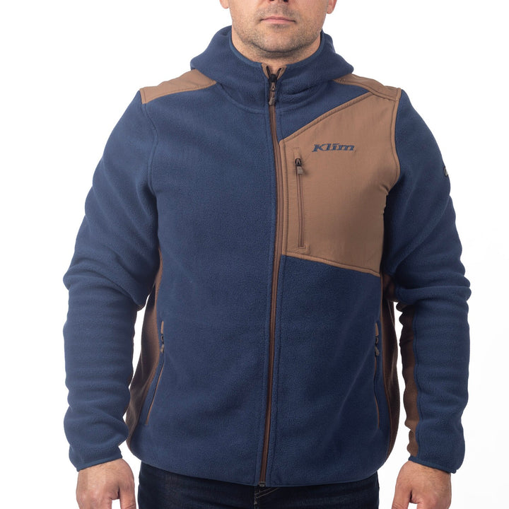 KLIM TETON CREST FLEECE HOODED JACKET - INSIGNIA BLUE - COCOA BROWN