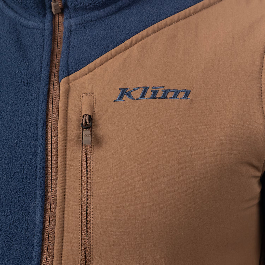 KLIM TETON CREST FLEECE HOODED JACKET - INSIGNIA BLUE - COCOA BROWN