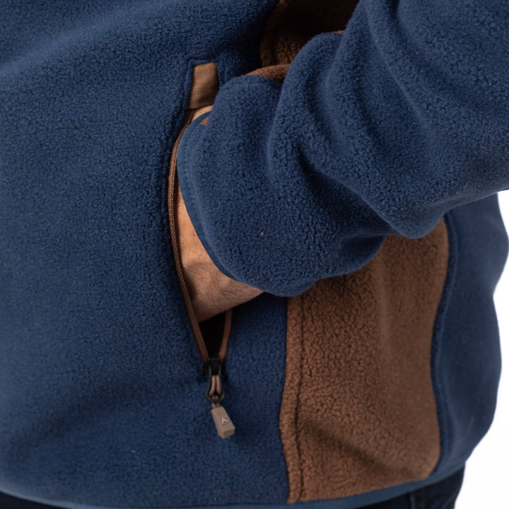 KLIM TETON CREST FLEECE HOODED JACKET - INSIGNIA BLUE - COCOA BROWN