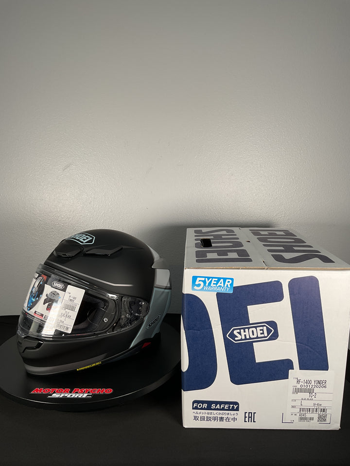 Shoei RF-1400 Yonder Helmet - TC-2 Black/Light Blue/Silver/White - Size Large - Used Like New