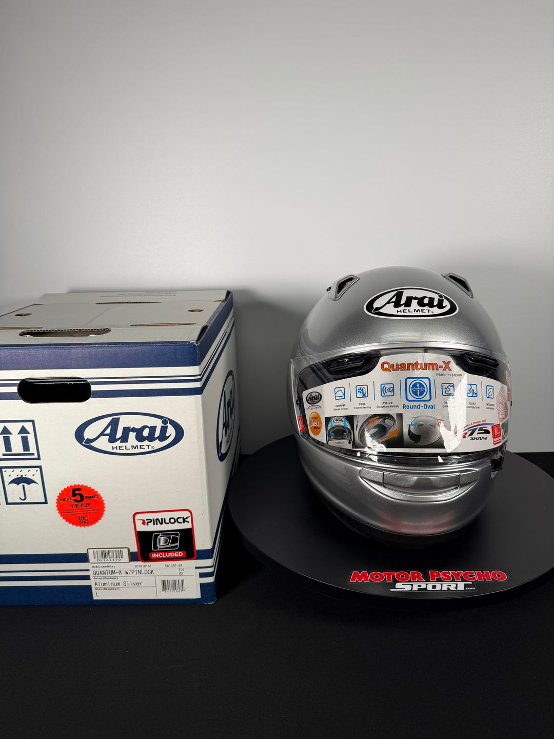 arai helmet box Bag Arai round oval shape The Quantum Arai Quantum-X Aluminum Silver Helmet