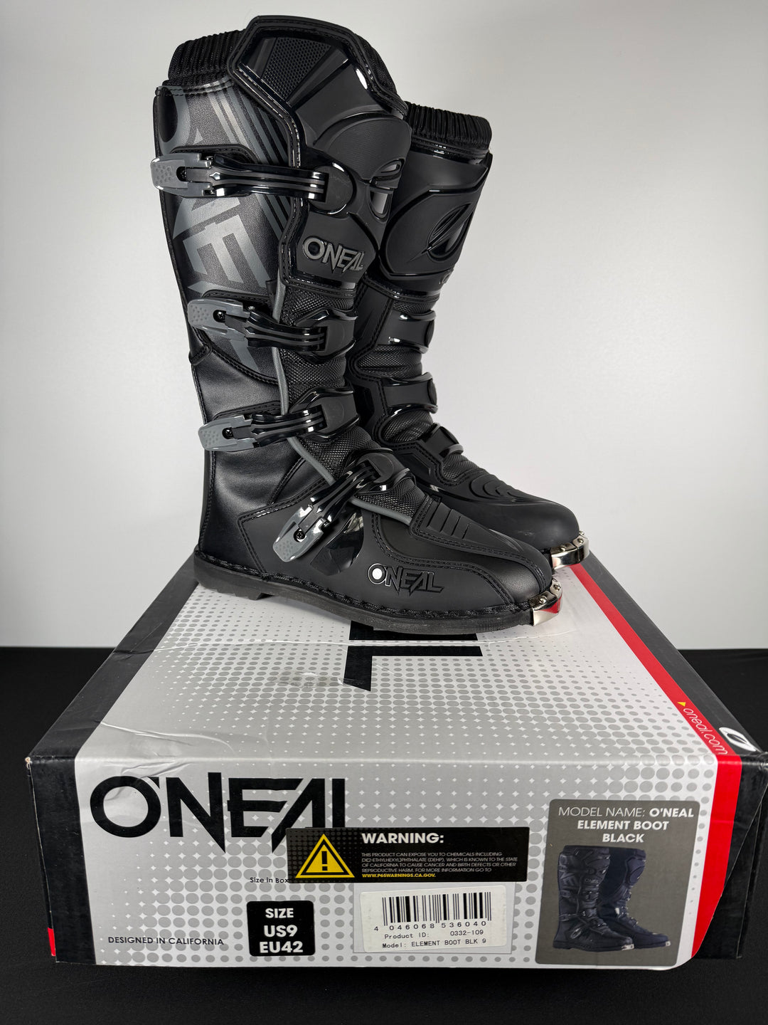 O'NEAL Element Boot - BLACK - Size US 9 - OPEN BOX / FINAL SALE / NO RETURNS