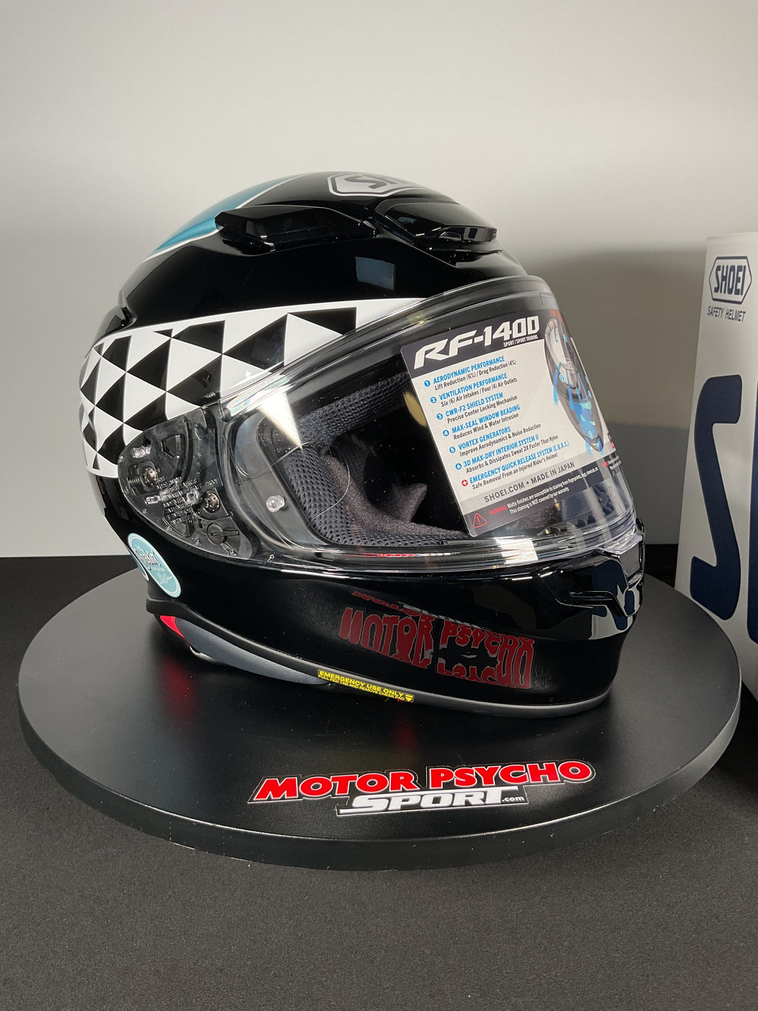 Shoei RF-1400 Shakin' Speed Helmet - TC-2 Black/White/Light Blue - Size S - Used Open Box