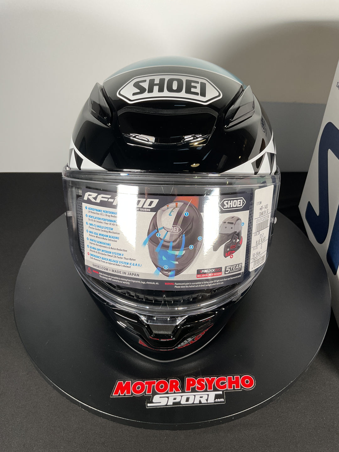 Shoei RF-1400 Shakin' Speed Helmet - TC-2 Black/White/Light Blue - Size S - Used Open Box