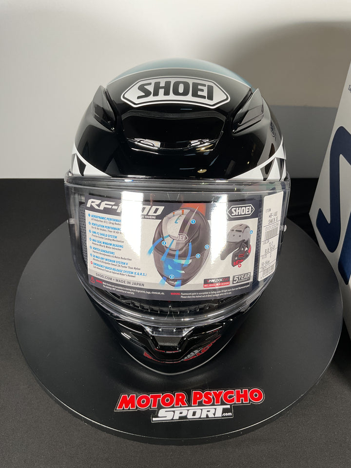 Shoei RF-1400 Shakin' Speed Helmet - TC-2 Black/White/Light Blue - Size S - Used Open Box