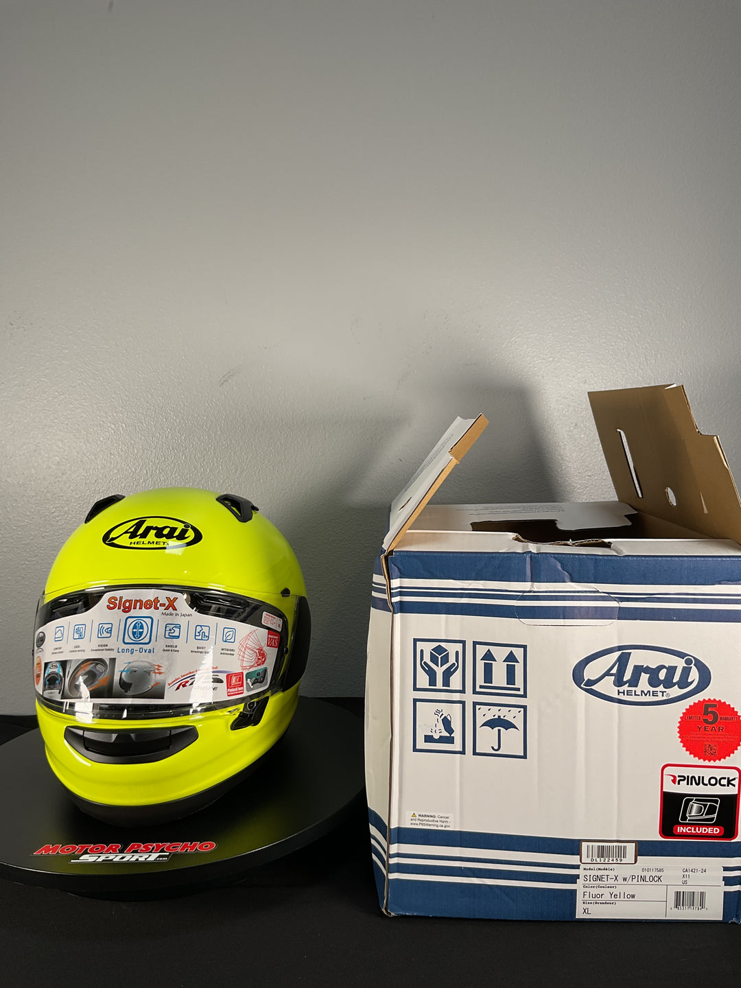 Arai Signet-X Helmet - Fluorescent Yellow - Size XL - Used Like New