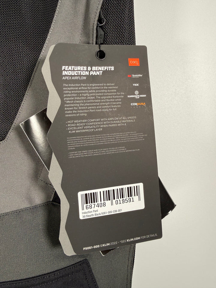 KLIM INDUCTION PANT - STEALTH BLACK - Size 36 - OPEN BOX
