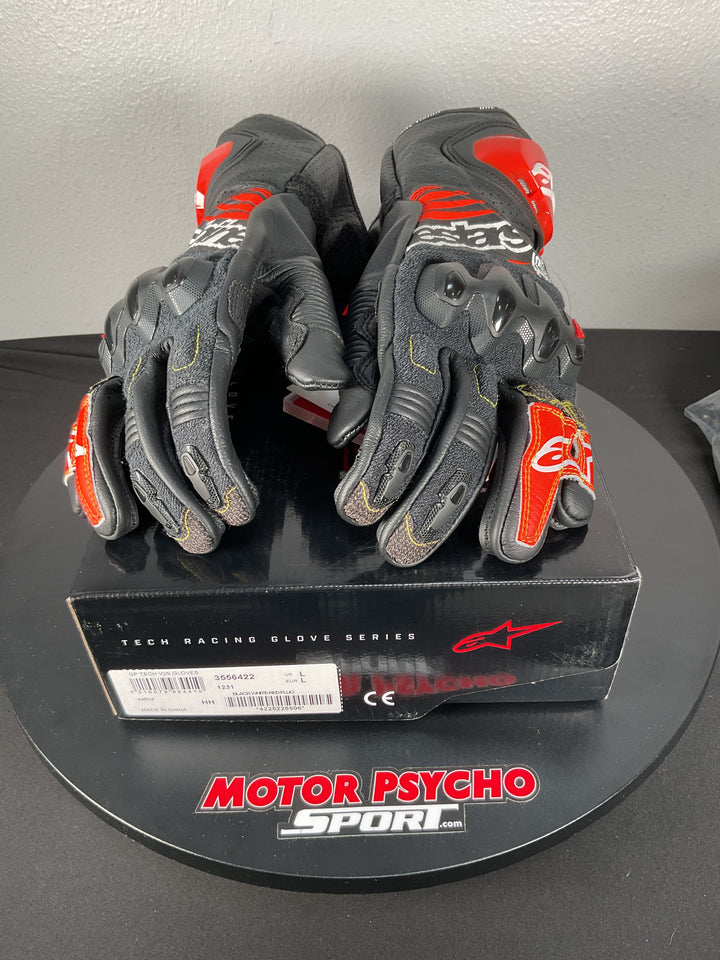 Alpinestars GP Tech V2 S Gloves - Black/white/Bright Red Fluo - Size Large - Used Like New