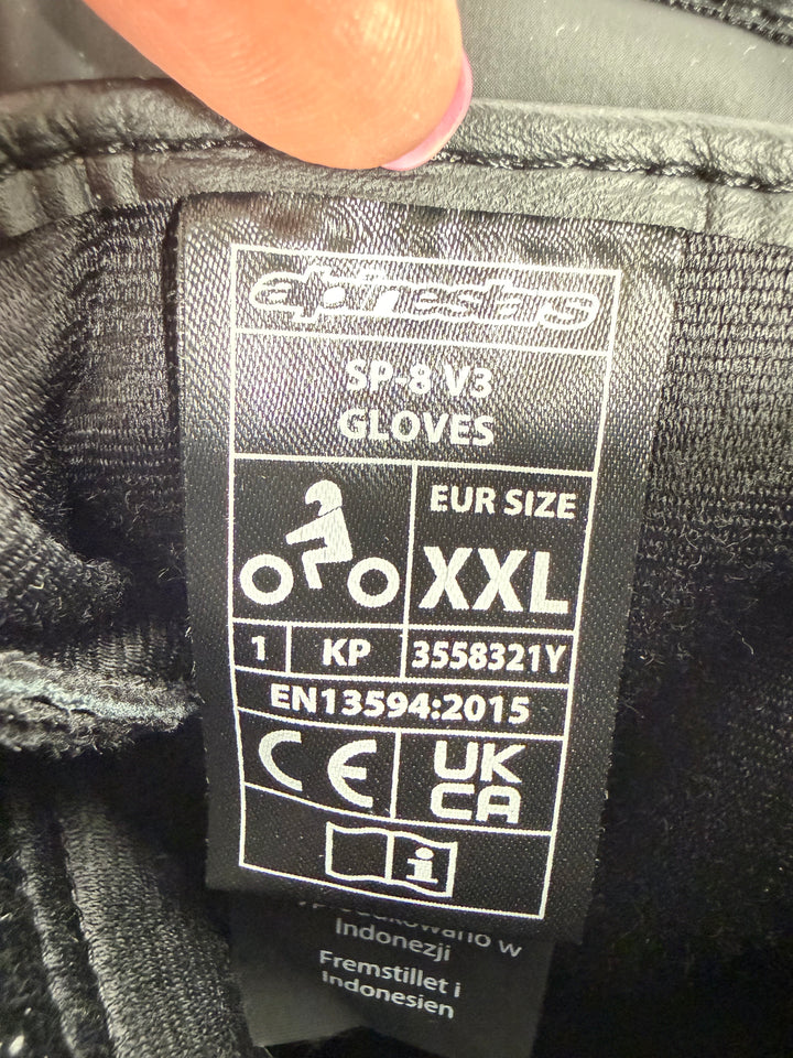 ALPINESTARS SP-8 V3 LEATHER GLOVES - BLACK - Size XXL - OPEN BOX - FINAL SALE / NO RETURNS