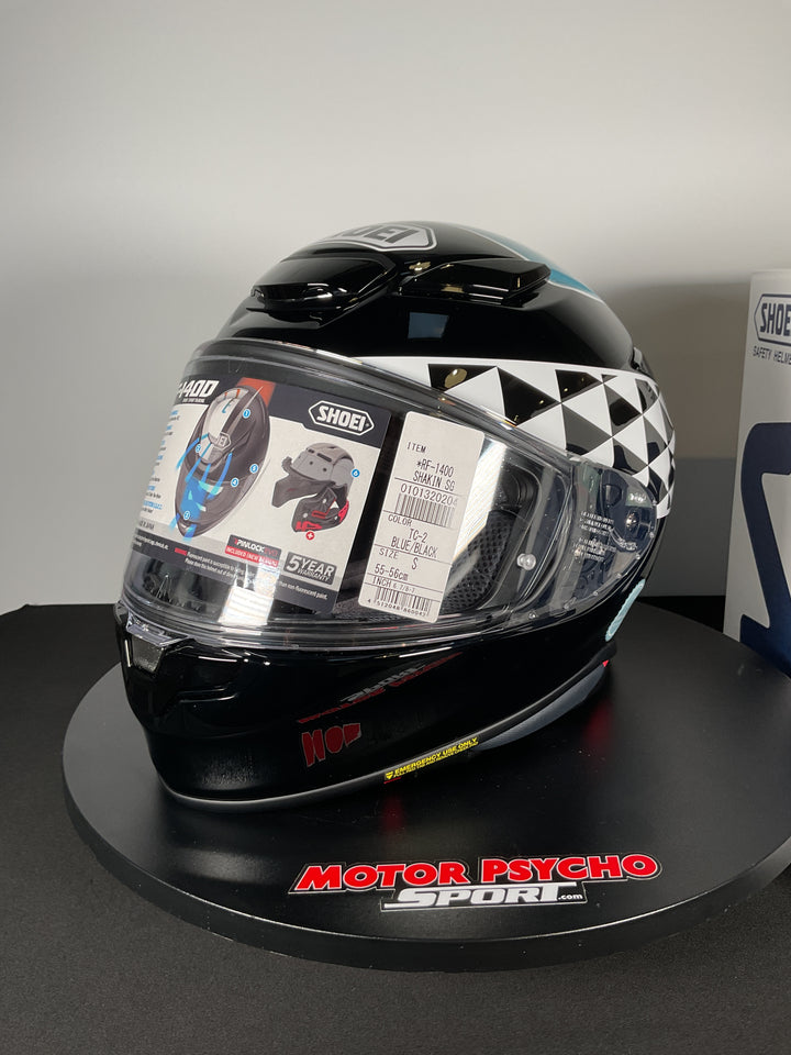 Shoei RF-1400 Shakin' Speed Helmet - TC-2 Black/White/Light Blue - Size S - Used Open Box