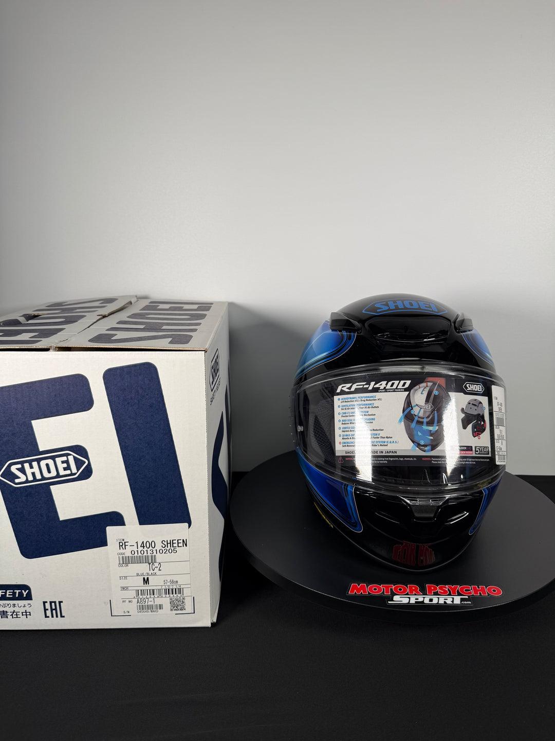 Shoei RF-1400 Sheen Helmet - TC-2 Blue/Black - Size M - USED / OPEN BOX