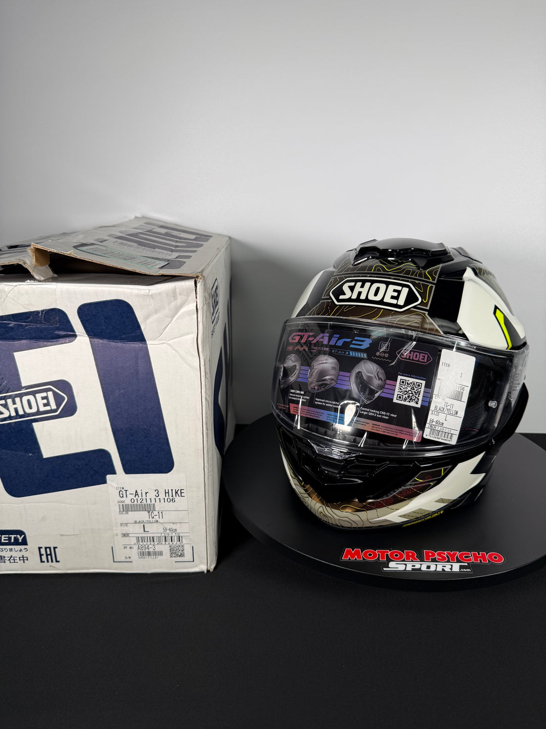 Shoei GT-Air 3 Hike Helmet - TC-11 Khaki/White/Hi-Viz - Size Large - USED / OPEN BOX
