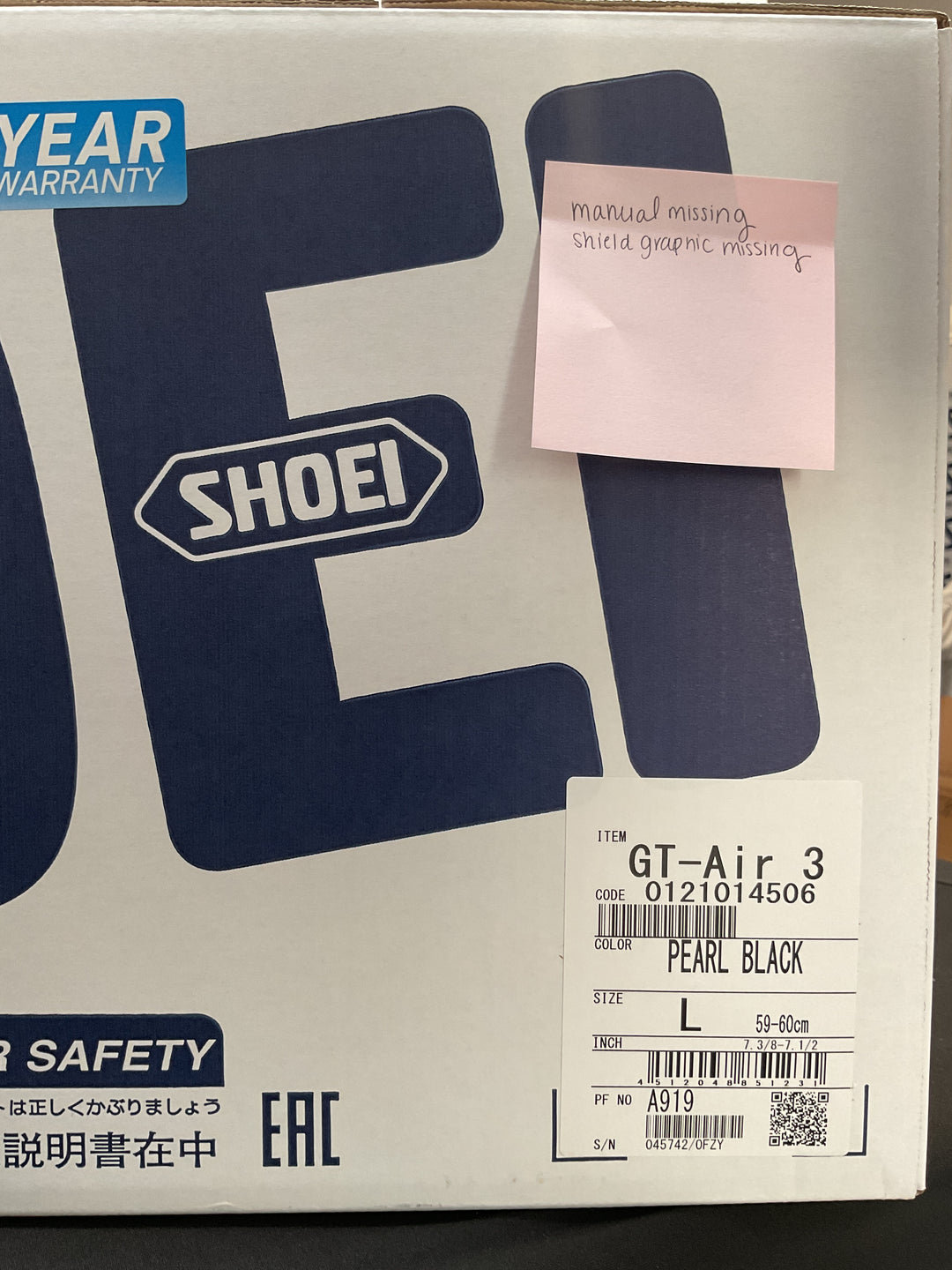Shoei GT-Air 3 Helmet - Pearl Black -Size Large - USED / OPEN BOX 2