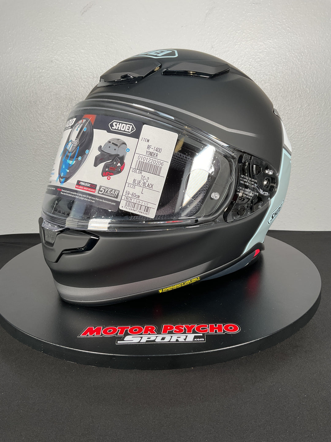 Shoei RF-1400 Yonder Helmet - TC-2 Black/Light Blue/Silver/White - Size Large - Used Like New