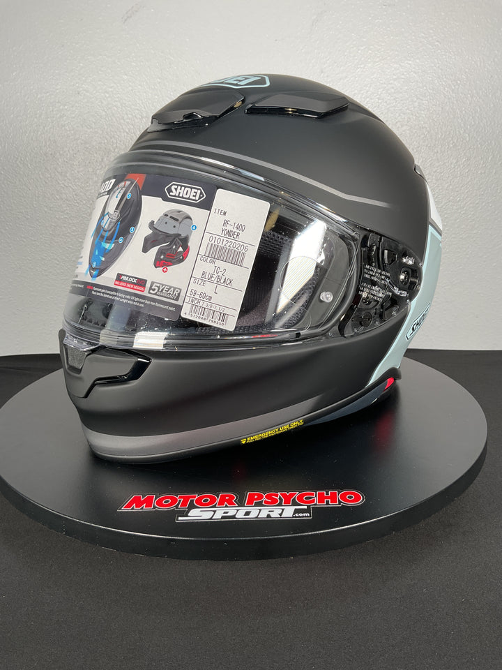 Shoei RF-1400 Yonder Helmet - TC-2 Black/Light Blue/Silver/White - Size Large - Used Like New