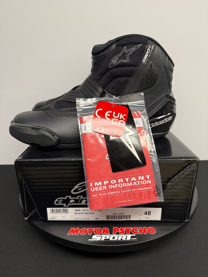 ALPINESTARS SMX-1 R V2 VENTED BOOTS - BLACK/BLACK - Size EU 48 / US 12.5 - OPEN BOX / FINAL SALE / NO RETURNS