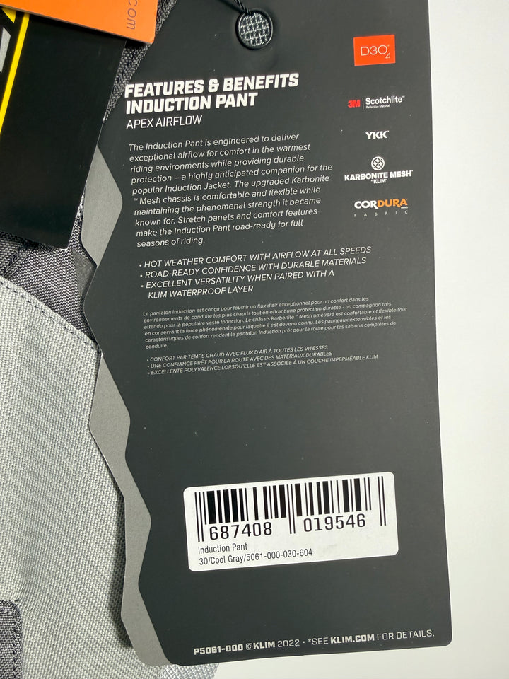 KLIM INDUCTION PANT - COOL GRAY - Size 30 - OPEN BOX
