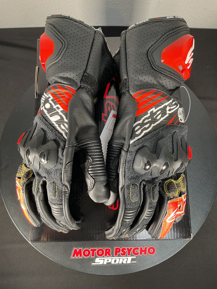 Alpinestars GP Tech V2 S Gloves - Black/white/Bright Red Fluo - Size Large - Used Like New