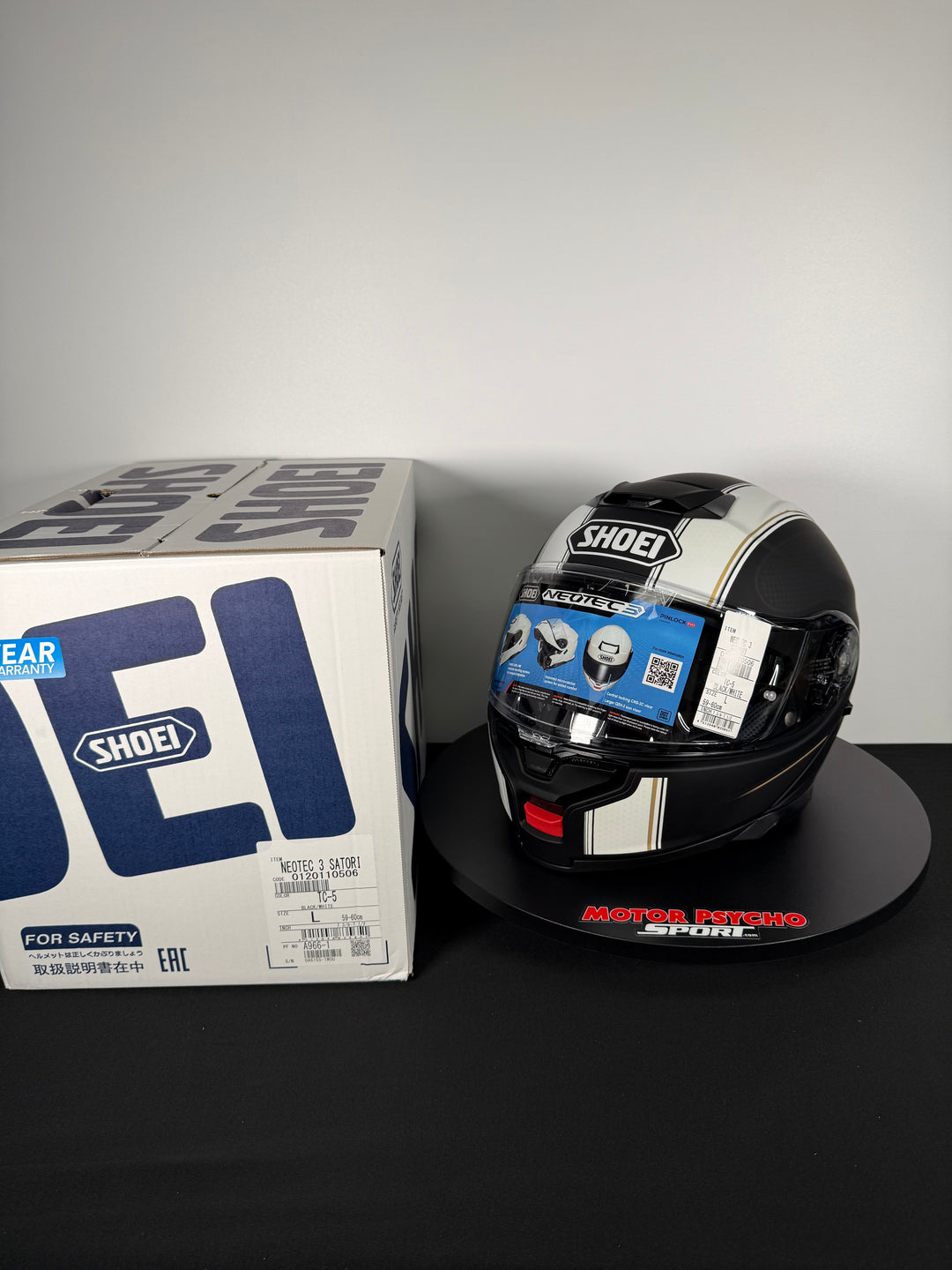 Shoei Neotec 3 Satori Modular Helmet - TC-5 Matte Black/White - Size Large - USED / OPEN BOX - FINAL SALE / NO RETURNS