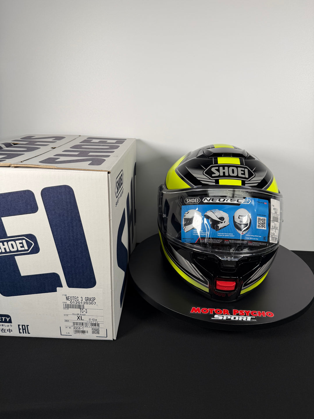 Shoei Neotec 3 Grasp Modular Helmet - TC-3 Black/Hi-Viz - Size XL - USED / OPEN BOX