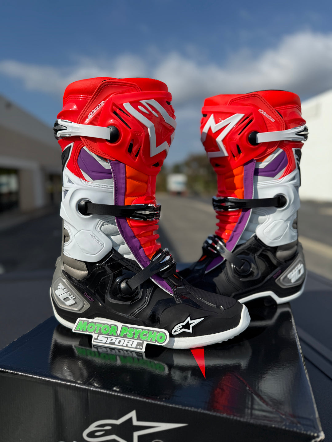 Alpinestars Tech 10 Boots - Black/Red Fluo/Orange Fluo/White - CLEARANCE