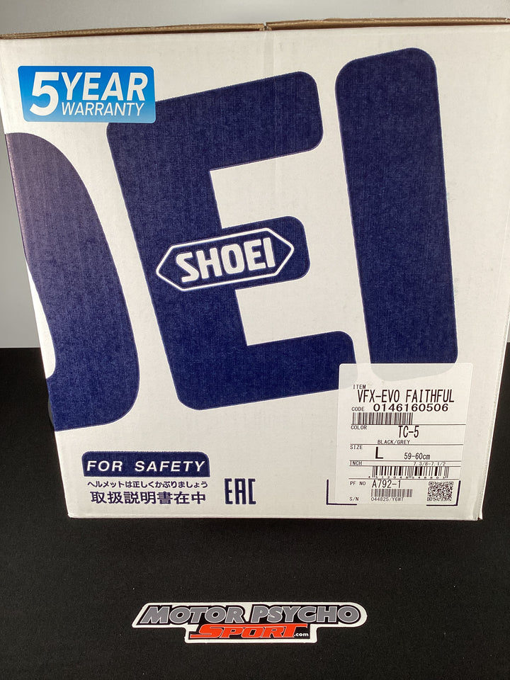 Shoei VFX-EVO Faithful Helmet - TC-5 Matte Black/Gray/White - Size L - OPEN BOX