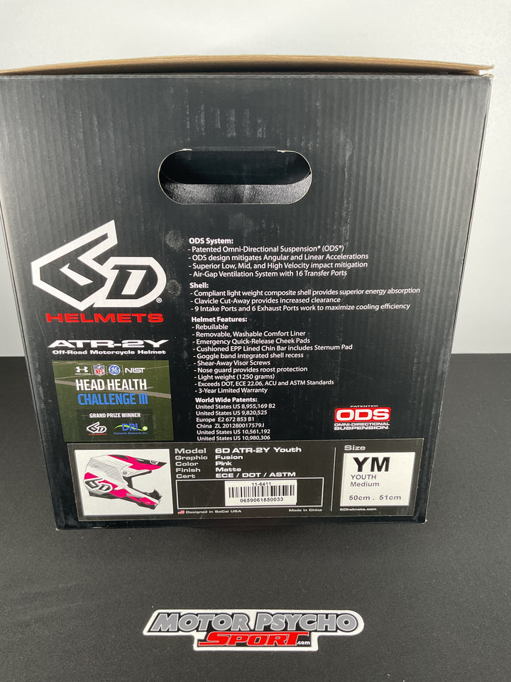 6D ATR-2Y Fusion Youth Helmet - Pink - Size Youth Medium - OPEN BOX
