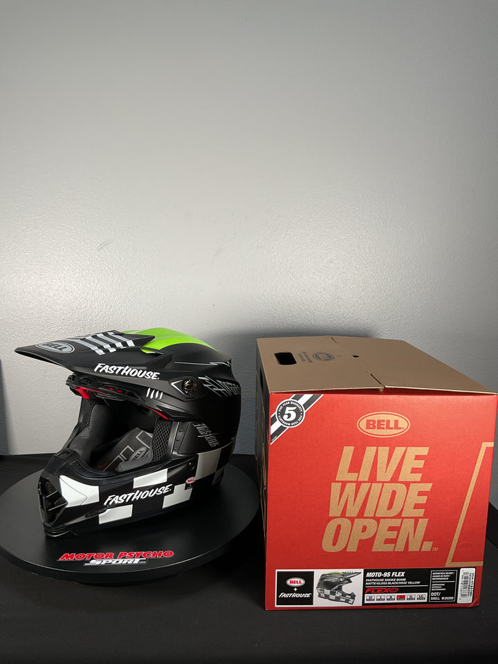 Bell Moto-9S Flex Helmet - Fasthouse Smoke bomb Matte/Gloss Black/Hi-Viz - Size Large - OPEN BOX