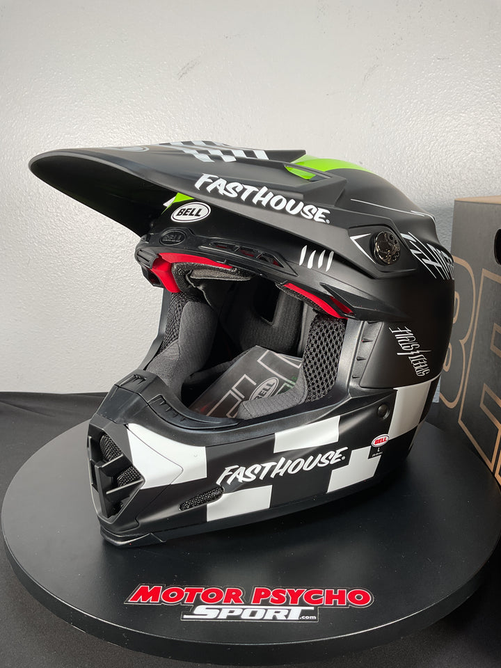 Bell Moto-9S Flex Helmet - Fasthouse Smoke bomb Matte/Gloss Black/Hi-Viz - Size Large - OPEN BOX