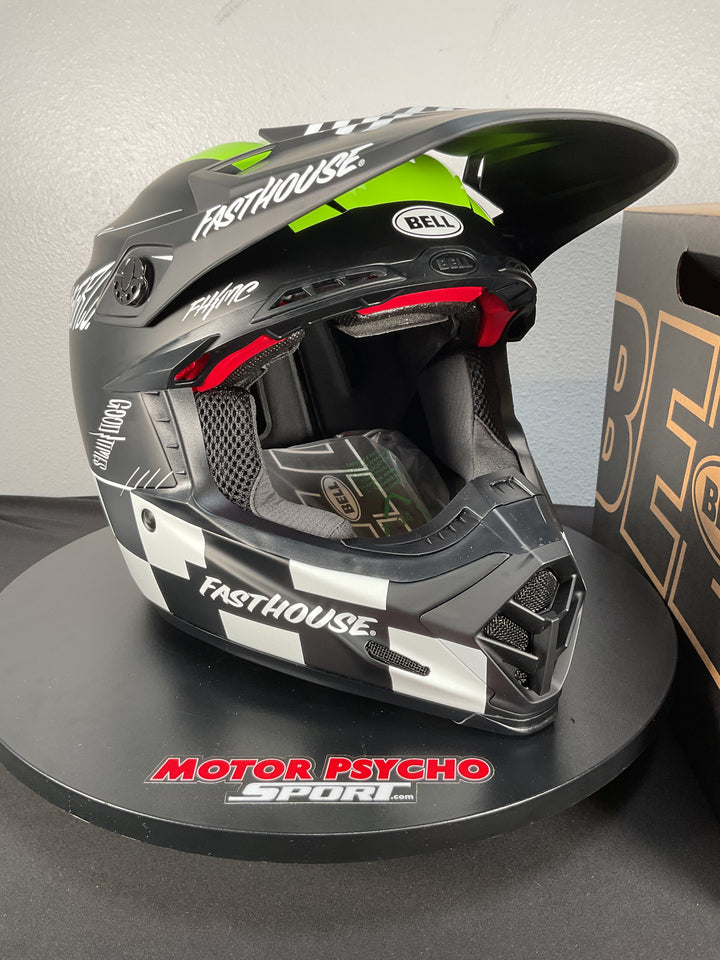 Bell Moto-9S Flex Helmet - Fasthouse Smoke bomb Matte/Gloss Black/Hi-Viz - Size Large - OPEN BOX