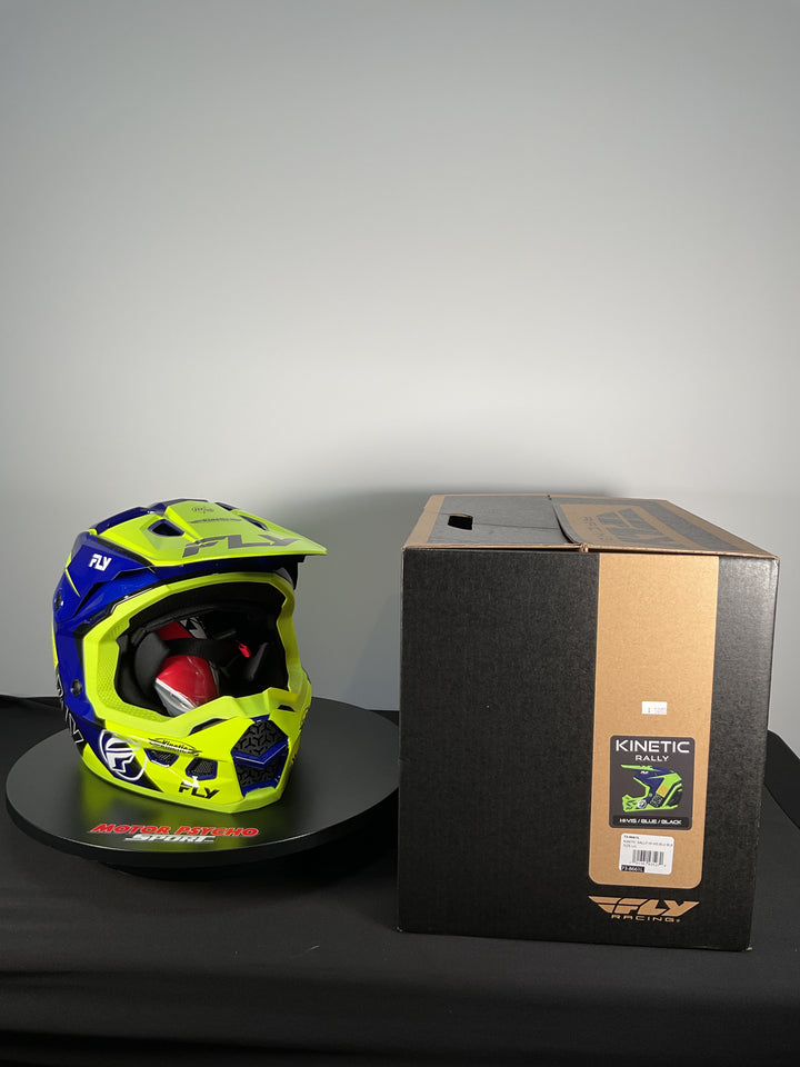 Fly Racing Kinetic Rally Helmet - H-Vis/Blue/Black - Size Large - Used Like New