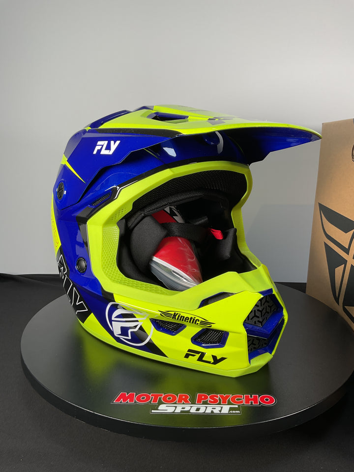 Fly Racing Kinetic Rally Helmet - H-Vis/Blue/Black - Size Large - Used Like New