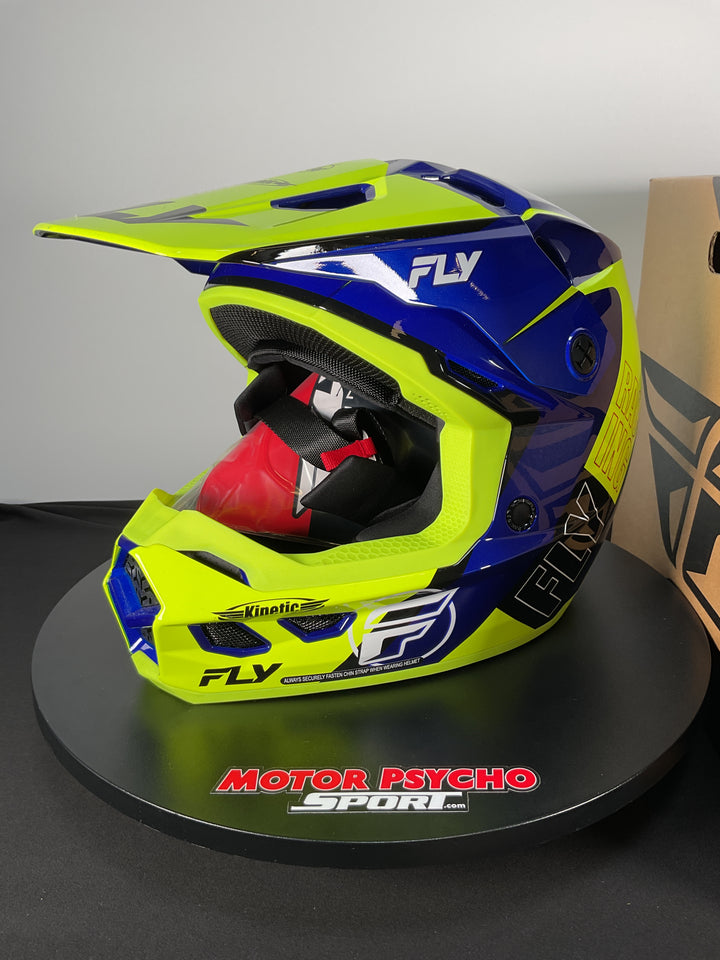 Fly Racing Kinetic Rally Helmet - H-Vis/Blue/Black - Size Large - Used Like New