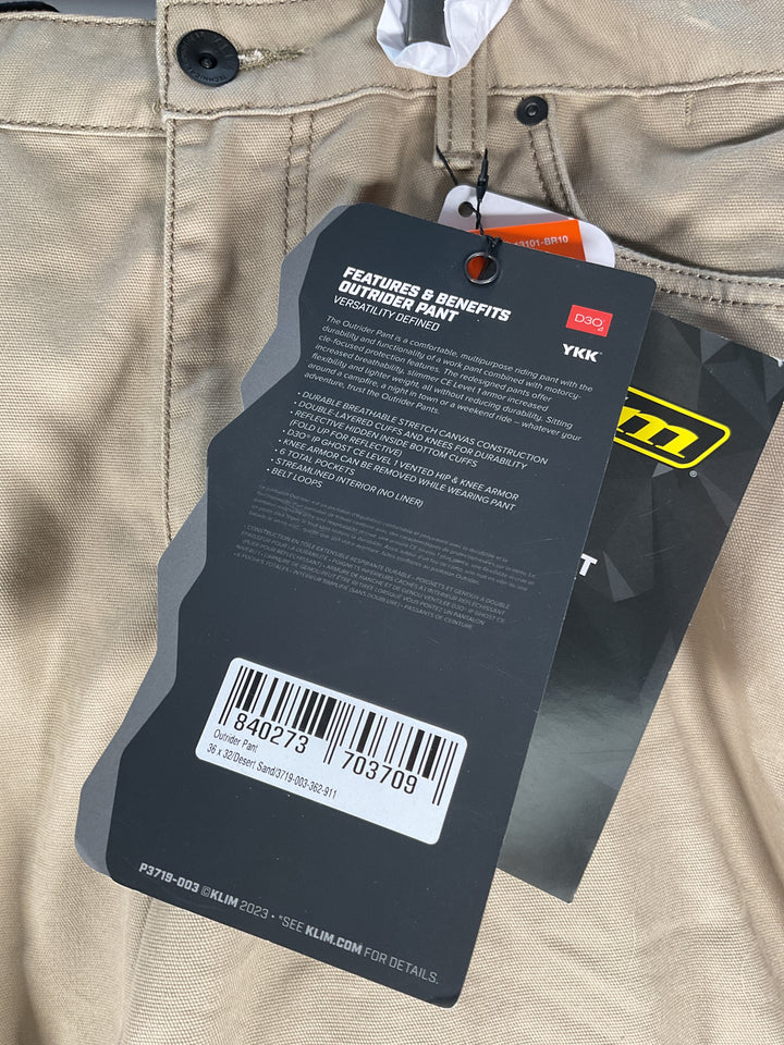 KLIM OUTRIDER PANT - DESERT SAND - Size 36 x 32 - OPEN BOX