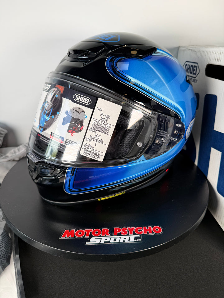 Shoei RF-1400 Sheen Helmet - TC-2 Blue/Black - Size Large - USED / OPEN BOX