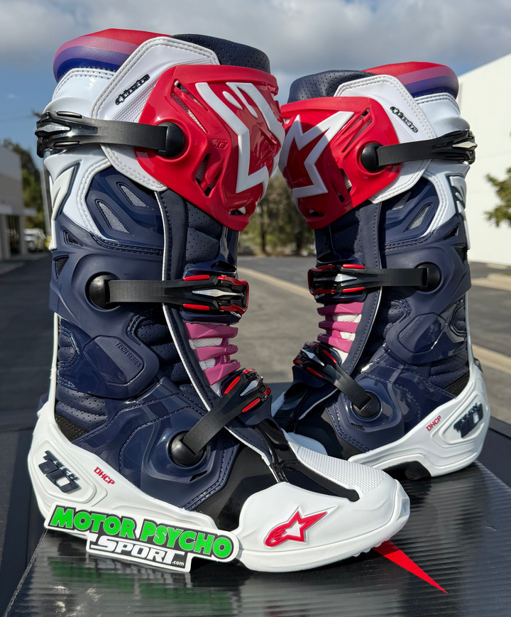 Alpinestars Tech 10 Supervented Boots - Night Navy/White/Rainbow - CLEARANCE