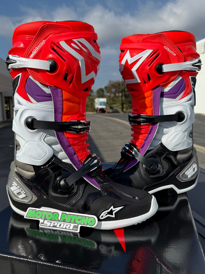 Alpinestars Tech 10 Boots - Black/Red Fluo/Orange Fluo/White - CLEARANCE