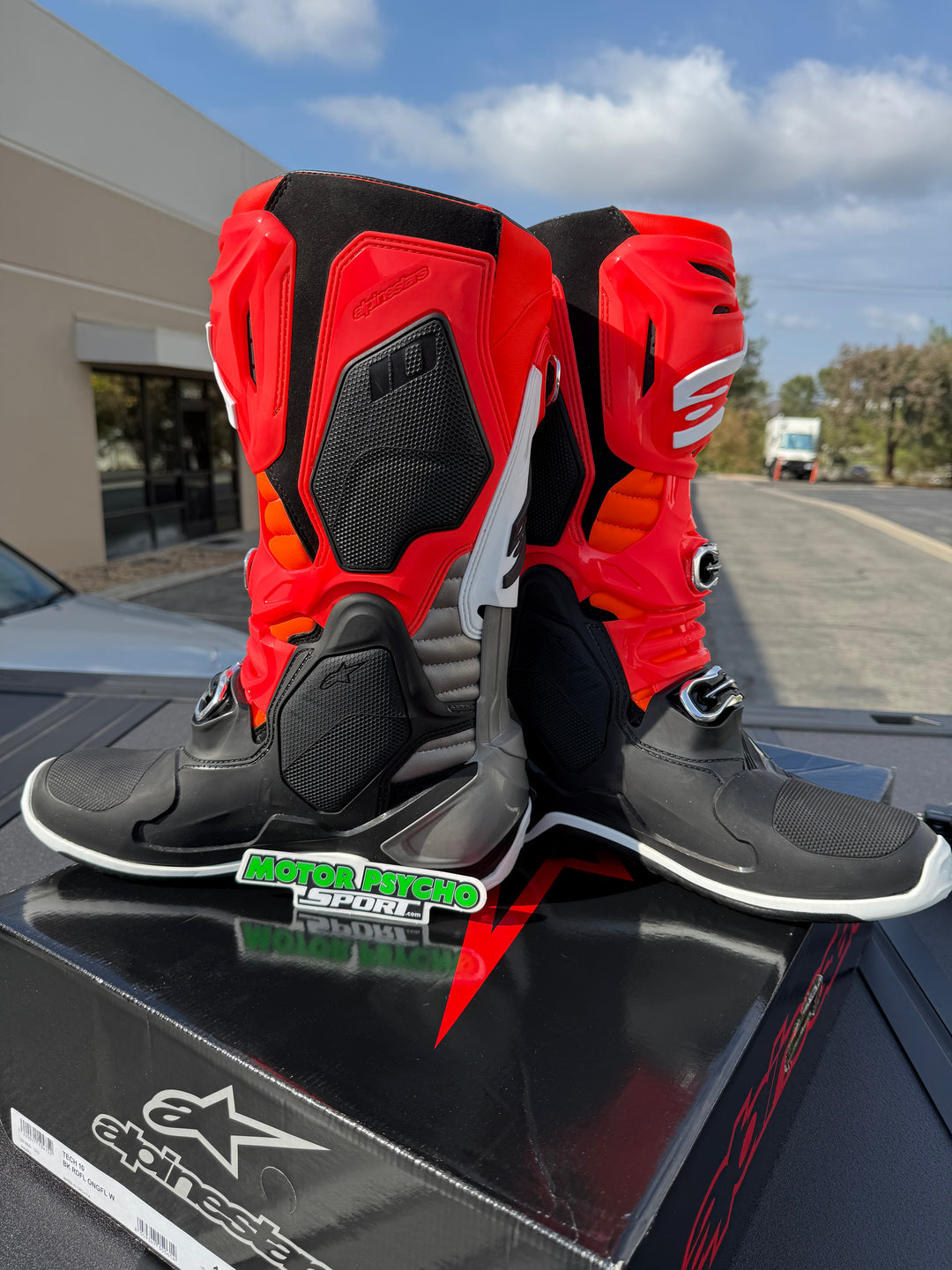 Alpinestars Tech 10 Boots - Black/Red Fluo/Orange Fluo/White - CLEARANCE