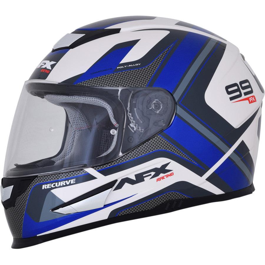 AFX FX-99 Recurve Helmet - Pearl White/Blue - Motor Psycho Sport