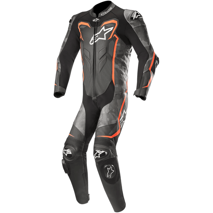 Alpinestars GP Plus V2 Camo 1-Piece Leather Suit - Black/Camo/Red Fluorescent - Motor Psycho Sport