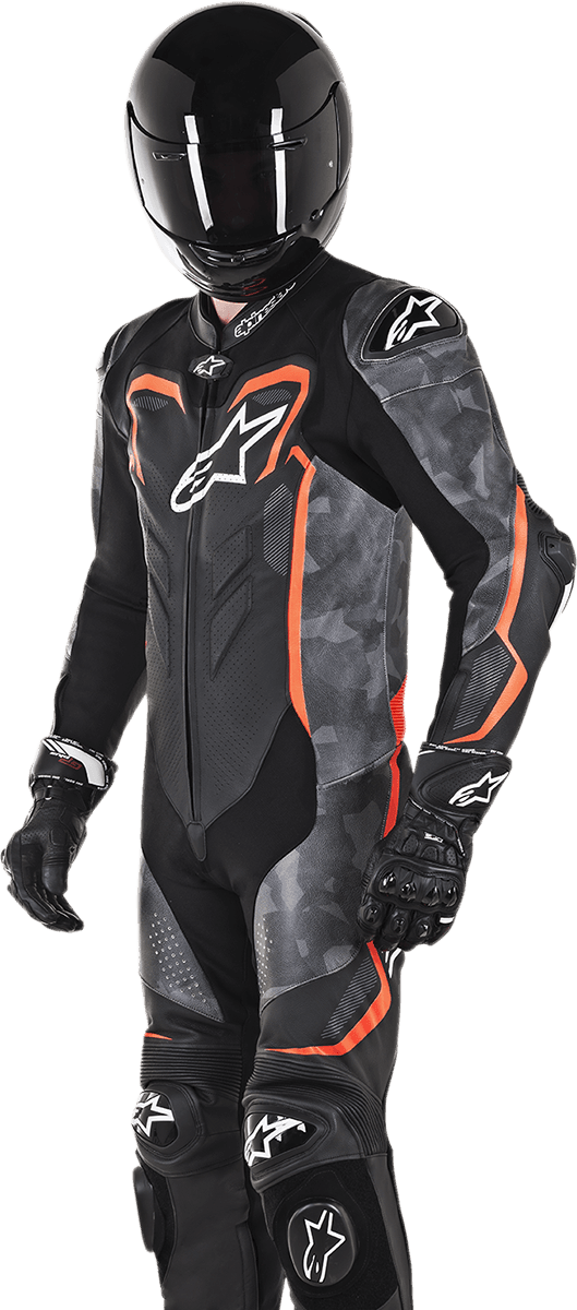 Alpinestars GP Plus V2 Camo 1-Piece Leather Suit - Black/Camo/Red Fluorescent - Motor Psycho Sport