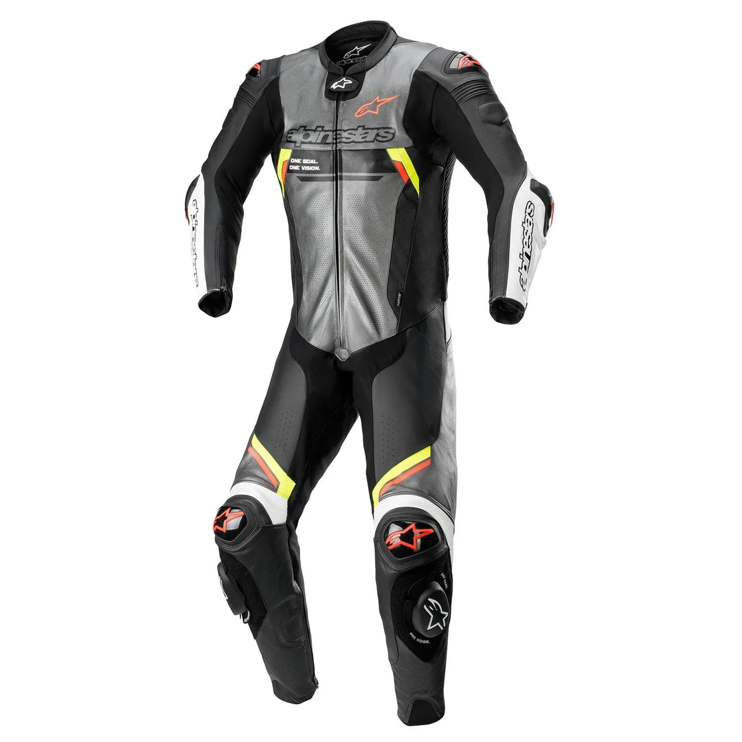 Alpinestars Missile Ignition V2 1-Piece Leather Suit Metallic Gray/Black/Yellow/Red Fluo - Motor Psycho Sport
