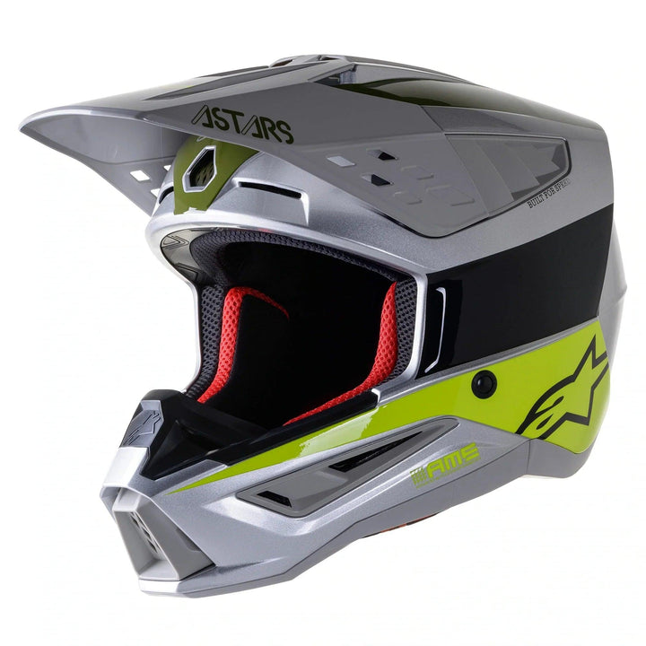 Alpinestars SM5 Bond Silver/Yellow Fluo/Military Green Glossy Helmet - Motor Psycho Sport